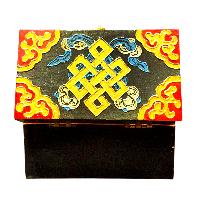 Buddhist Wooden Box With [double Dorje] Design, Tibetan Style With Traditional Colors