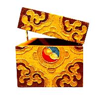Buddhist Wooden Box With [dharmachakra] Design, Tibetan Style With Traditional Colors