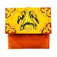 Buddhist Wooden Box With [dharmachakra] Design, Tibetan Style With Traditional Colors