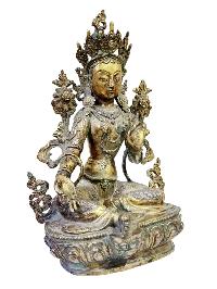 [green Tara], Buddhist Handmade Statue, [full Gold Plated], [antique Finishing]