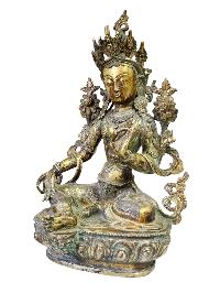 [green Tara], Buddhist Handmade Statue, [full Gold Plated], [antique Finishing]