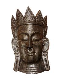 Handmade Wooden Mask Of [buddha], Wall Hanging, [painted], Poplar Wood