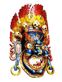 Handmade Wooden Mask Of [bhairab], Wall Hanging, Painted, Poplar Wood