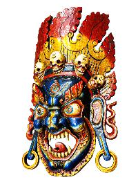 Handmade Wooden Mask Of [bhairab], Wall Hanging, Painted, Poplar Wood