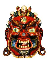 Handmade Wooden Mask Of [bhairab], Wall Hanging, Painted, Poplar Wood