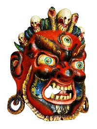 Handmade Wooden Mask Of [bhairab], Wall Hanging, Painted, Poplar Wood