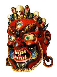 Handmade Wooden Mask Of [bhairab], Wall Hanging, Painted, Poplar Wood
