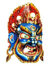 Handmade Wooden Mask Of [bhairab], Wall Hanging, Painted, Poplar Wood