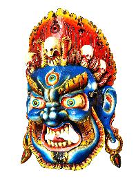 Handmade Wooden Mask Of [bhairab], Wall Hanging, Painted, Poplar Wood