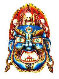 Handmade Wooden Mask Of [bhairab], Wall Hanging, Painted, Poplar Wood