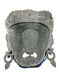 Handmade Wooden Mask Of [bhairab], Wall Hanging, Painted, Poplar Wood