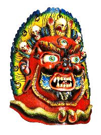 Handmade Wooden Mask Of [bhairab], Wall Hanging, Painted, Poplar Wood