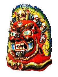 Handmade Wooden Mask Of [bhairab], Wall Hanging, Painted, Poplar Wood