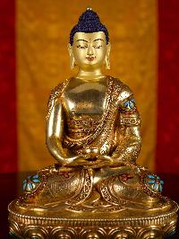 [amitabha Buddha], Buddhist Handmade Statue, [full Gold Plated], [stone Setting], [face Painted]