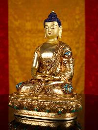 [amitabha Buddha], Buddhist Handmade Statue, [full Gold Plated], [stone Setting], [face Painted]