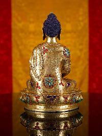 [amitabha Buddha], Buddhist Handmade Statue, [full Gold Plated], [stone Setting], [face Painted]