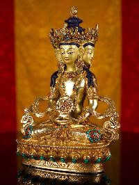 [vairocana], Buddhist Handmade Statue, [full Gold Plated], [stone Setting], [face Painted]