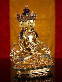 [vairocana], Buddhist Handmade Statue, [full Gold Plated], [stone Setting], [face Painted]