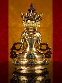 [vairocana], Buddhist Handmade Statue, [full Gold Plated], [stone Setting], [face Painted]