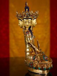 [vairocana], Buddhist Handmade Statue, [full Gold Plated], [stone Setting], [face Painted]