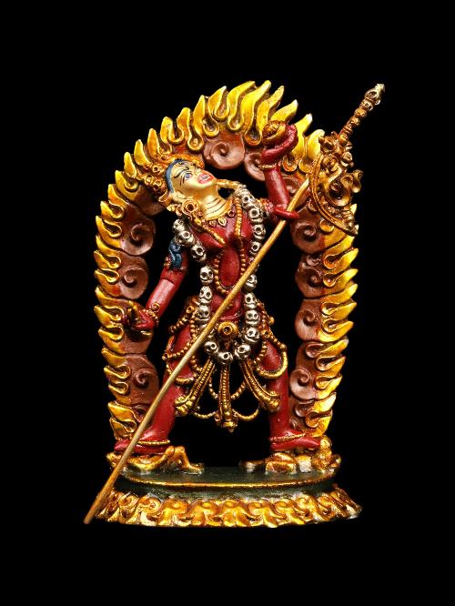 This 9cm tall Vajrayogini, Buddhist Miniature Statue, Thangka Color Finishing, Face Painted (Product Code: HMS36739) weighs 0.14kg and is available at an offer price of US$19.2.