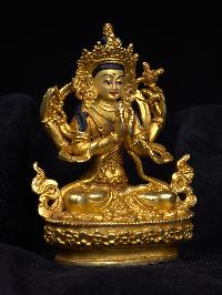[chenrezig], Buddhist Miniature Statue, [full Gold Plated], [face Painted]