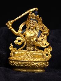 [manjushree] Or [manjushri], Buddhist Miniature Statue, [full Gold Plated], [face Painted]