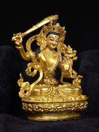 [manjushree] Or [manjushri], Buddhist Miniature Statue, [full Gold Plated], [face Painted]