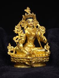 [green Tara], Buddhist Miniature Statue, [full Gold Plated], [face Painted]