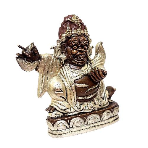Buddhist Miniature Statue Of [mahakala Panjaranatha], [kajupa Mahakala], [silver And Chocolate Oxidized]