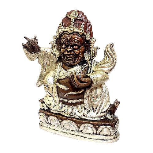 Buddhist Miniature Statue Of [mahakala Panjaranatha], [kajupa Mahakala], [silver And Chocolate Oxidized]