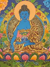 [medicine Buddha] Thangka, Buddhist Traditional Painting, Hand Painted