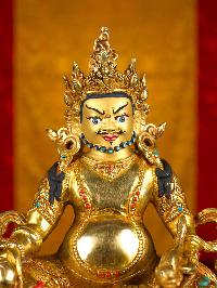 [yellow Jambhala (kuber)], Buddhist Handmade Statue, [full Gold Plated], [stone Setting], [face Painted]