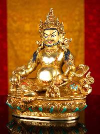 [yellow Jambhala (kuber)], Buddhist Handmade Statue, [full Gold Plated], [stone Setting], [face Painted]