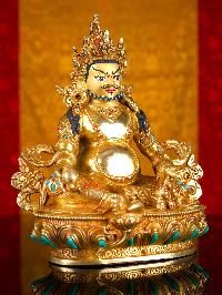 [yellow Jambhala (kuber)], Buddhist Handmade Statue, [full Gold Plated], [stone Setting], [face Painted]