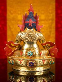 [yellow Jambhala (kuber)], Buddhist Handmade Statue, [full Gold Plated], [stone Setting], [face Painted]