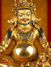 [yellow Jambhala (kuber)], Buddhist Handmade Statue, [full Gold Plated], [stone Setting], [face Painted]