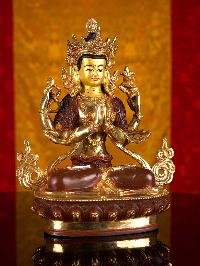 [chenrezig] (khadcheri), Buddhist Handmade Statue, [partly Gold Plated], [face Painted]