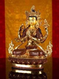 [chenrezig] (khadcheri), Buddhist Handmade Statue, [partly Gold Plated], [face Painted]