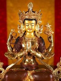 [chenrezig] (khadcheri), Buddhist Handmade Statue, [partly Gold Plated], [face Painted]