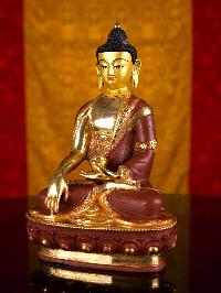 [shakyamuni Buddha], Buddhist Handmade Statue, [partly Gold Plated], [face Painted]
