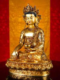 [shakyamuni Buddha] With Crown, Buddhist Handmade Statue, [full Gold Plated], [stone Setting], [face Painted]