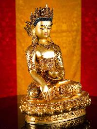 [shakyamuni Buddha] With Crown, Buddhist Handmade Statue, [full Gold Plated], [stone Setting], [face Painted]