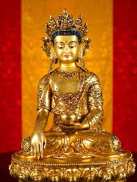 [shakyamuni Buddha] With Crown, Buddhist Handmade Statue, [full Gold Plated], [stone Setting], [face Painted]