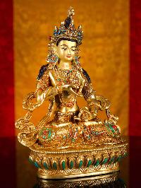 [vajrasattva], Buddhist Handmade Statue, [full Gold Plated], [stone Setting], [face Painted]