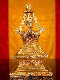 [stupa] (chiva), Buddhist Handmade Statue, [full Gold Plated], [stone Setting]