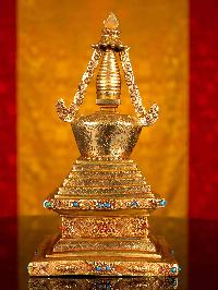 [stupa] (chiva), Buddhist Handmade Statue, [full Gold Plated], [stone Setting]