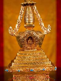 [stupa] (chiva), Buddhist Handmade Statue, [full Gold Plated], [stone Setting]