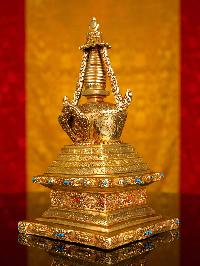 [stupa] (chiva), Buddhist Handmade Statue, [full Gold Plated], [stone Setting]