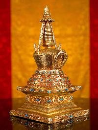 [stupa] (chiva), Buddhist Handmade Statue, [full Gold Plated], [stone Setting]